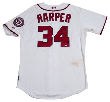 2013 Bryce Harper Game Used and Signed Washington Nationals Home Jersey Vs. Miami Marlins 8/27/13 Photo Matched (MLB Authenticated/Steiner)